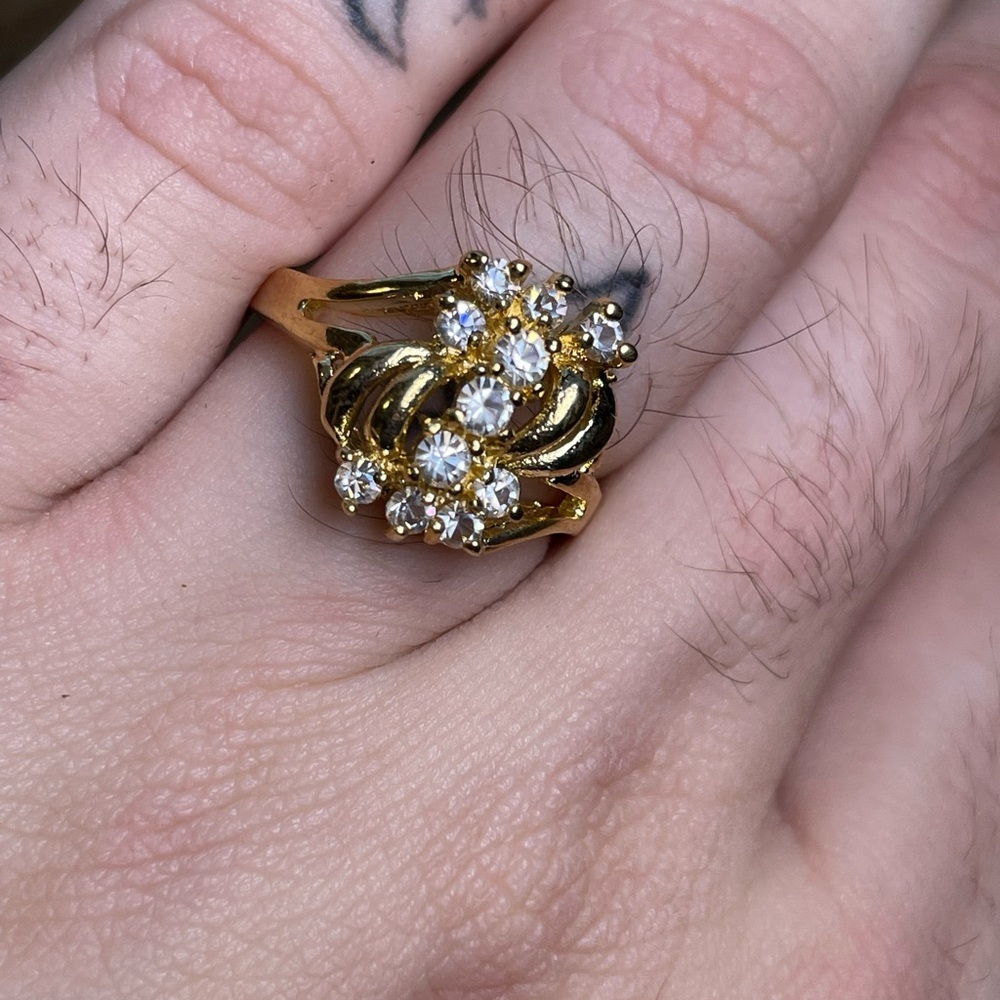 Vintage Deadstock 24KT Gold Filled Ring with Natural Tourmaline Crystals